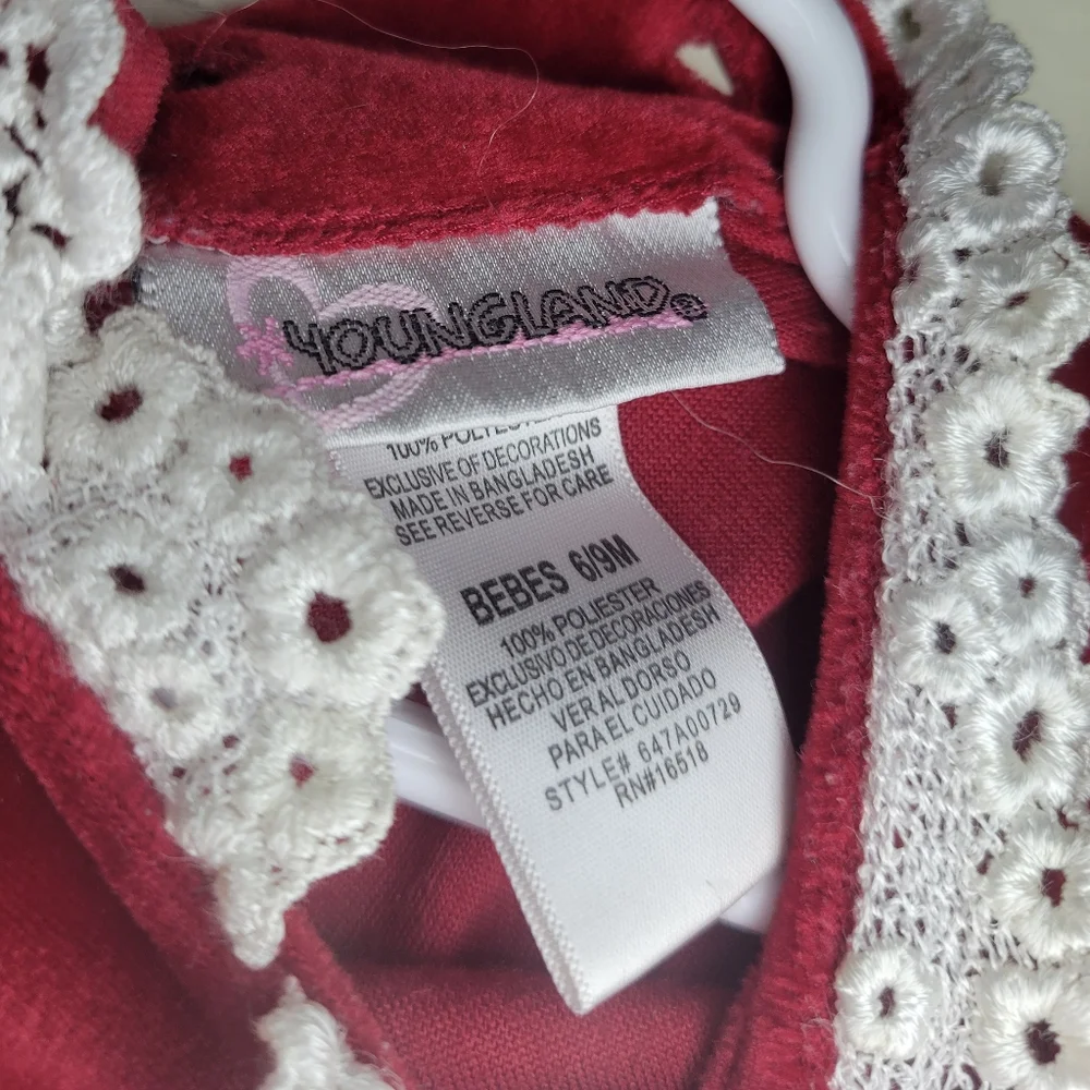 Vintage red velvet baby Christmas jumper, 6 - 9 months
